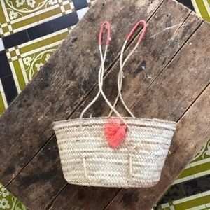 Sézane straw coral tassel Summer Panier bag